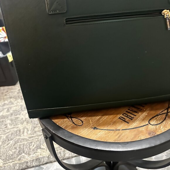 Lovenook Structured Work Tote Laptop Bag Green Saffiano Faux Leather Gold HW - Picture 6 of 7